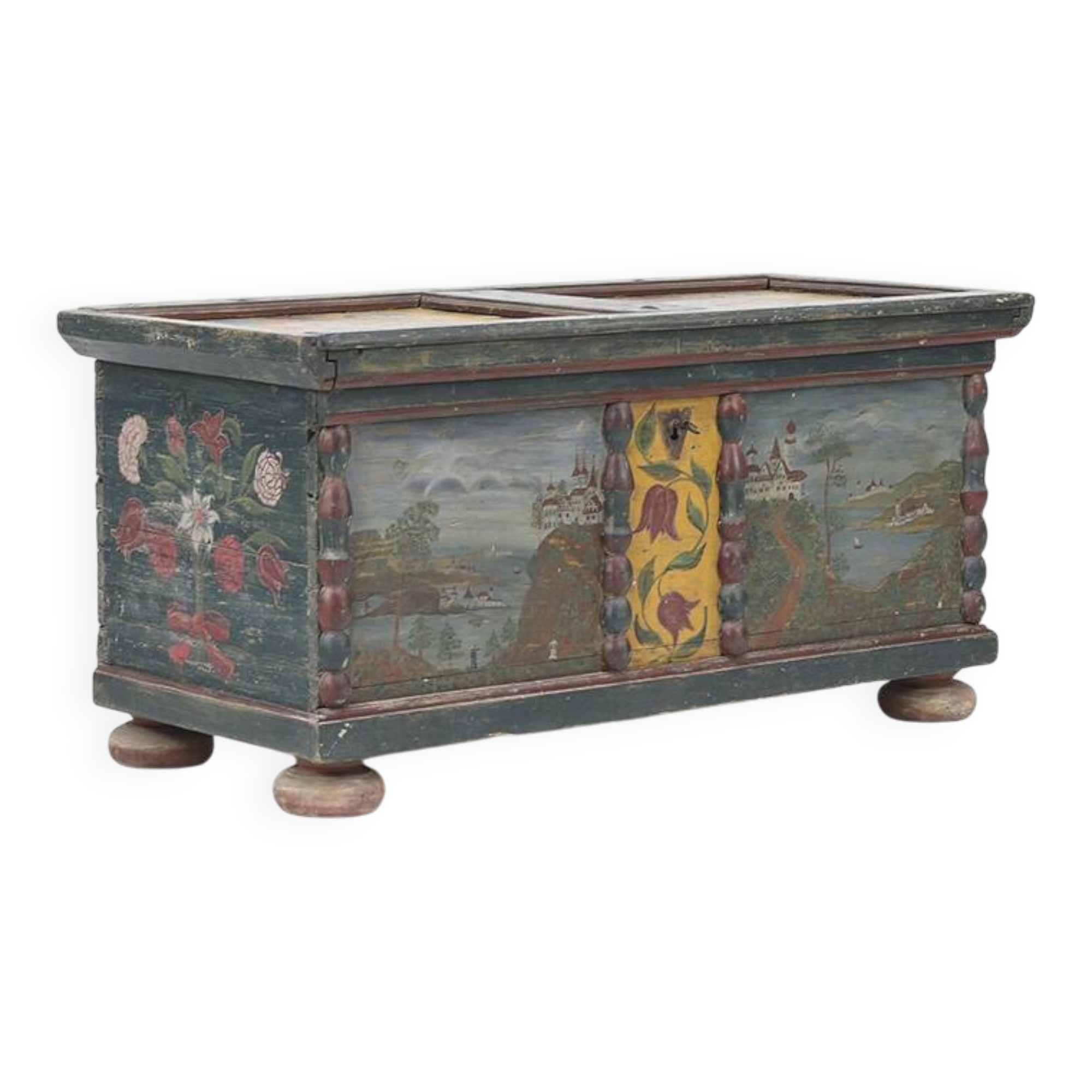 Large Rustic Farmhouse Romantic Folk Art Bridal Chest