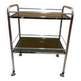 Large vintage rolling trolley in chrome and smoked glass - 1970