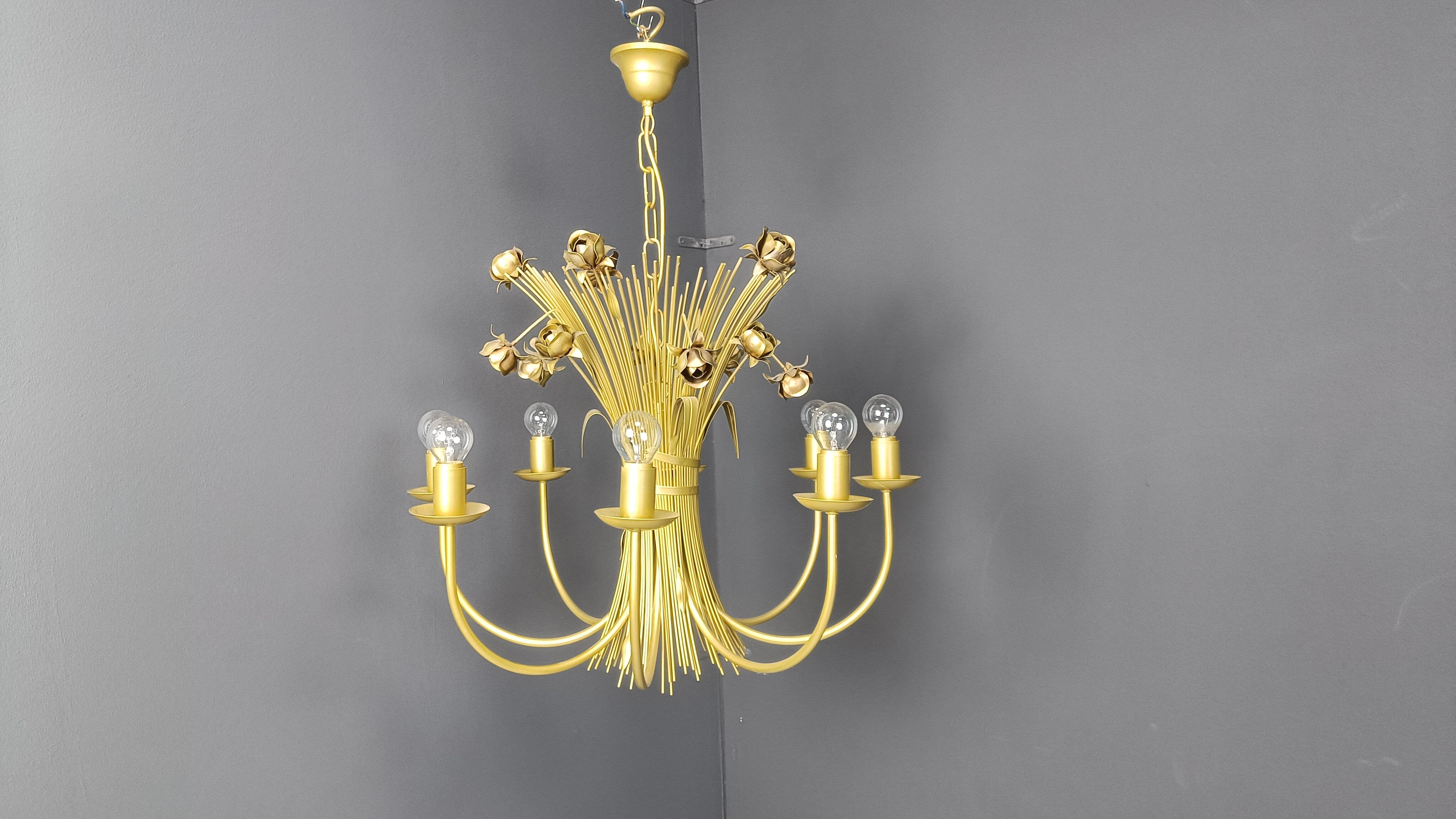 Vintage metal flower chandelier, 1980s