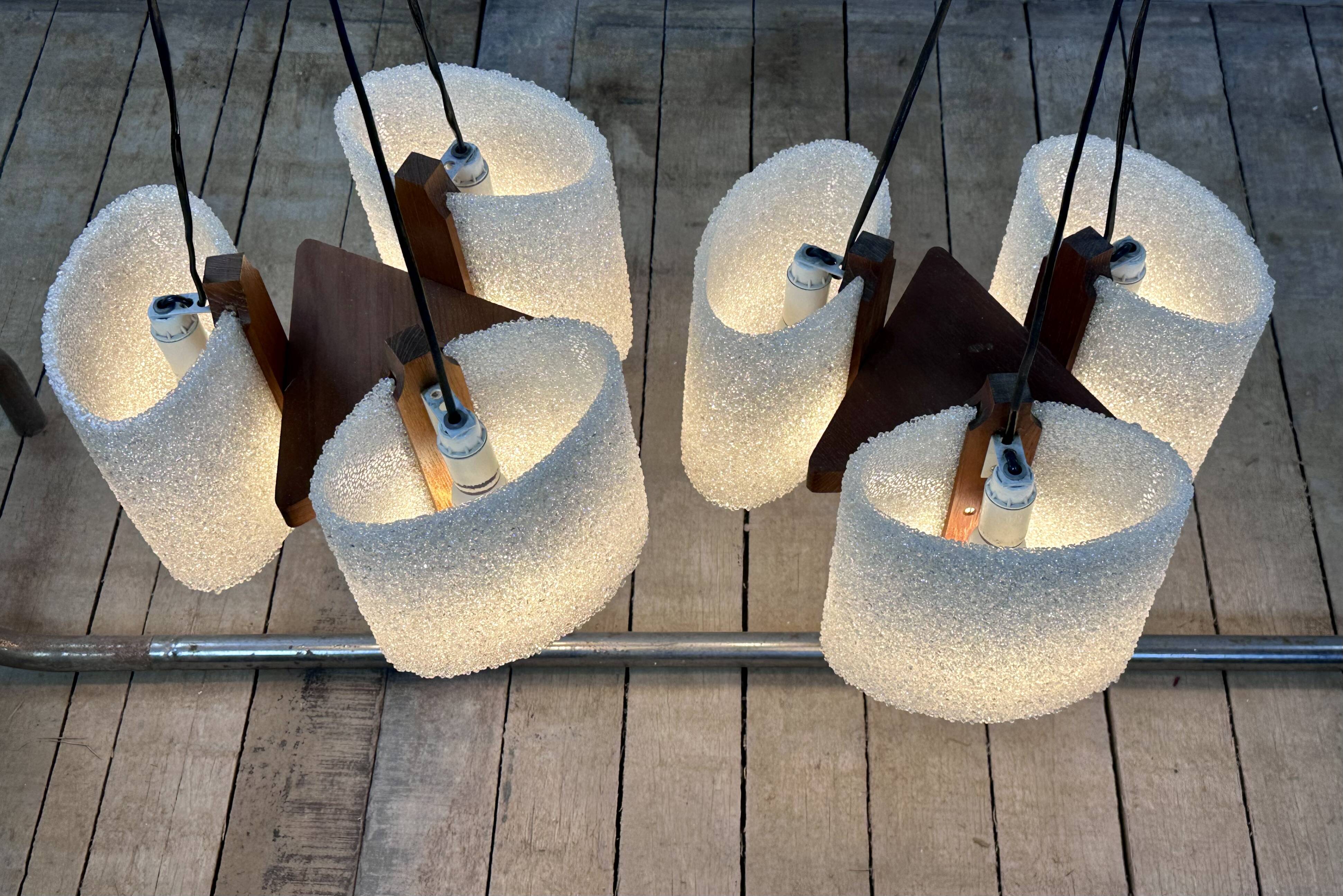 Vintage 1960s Scandinavian teak and perspex chandelier