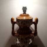 Pied de lampe vintage double éclairage en grès et céramique
