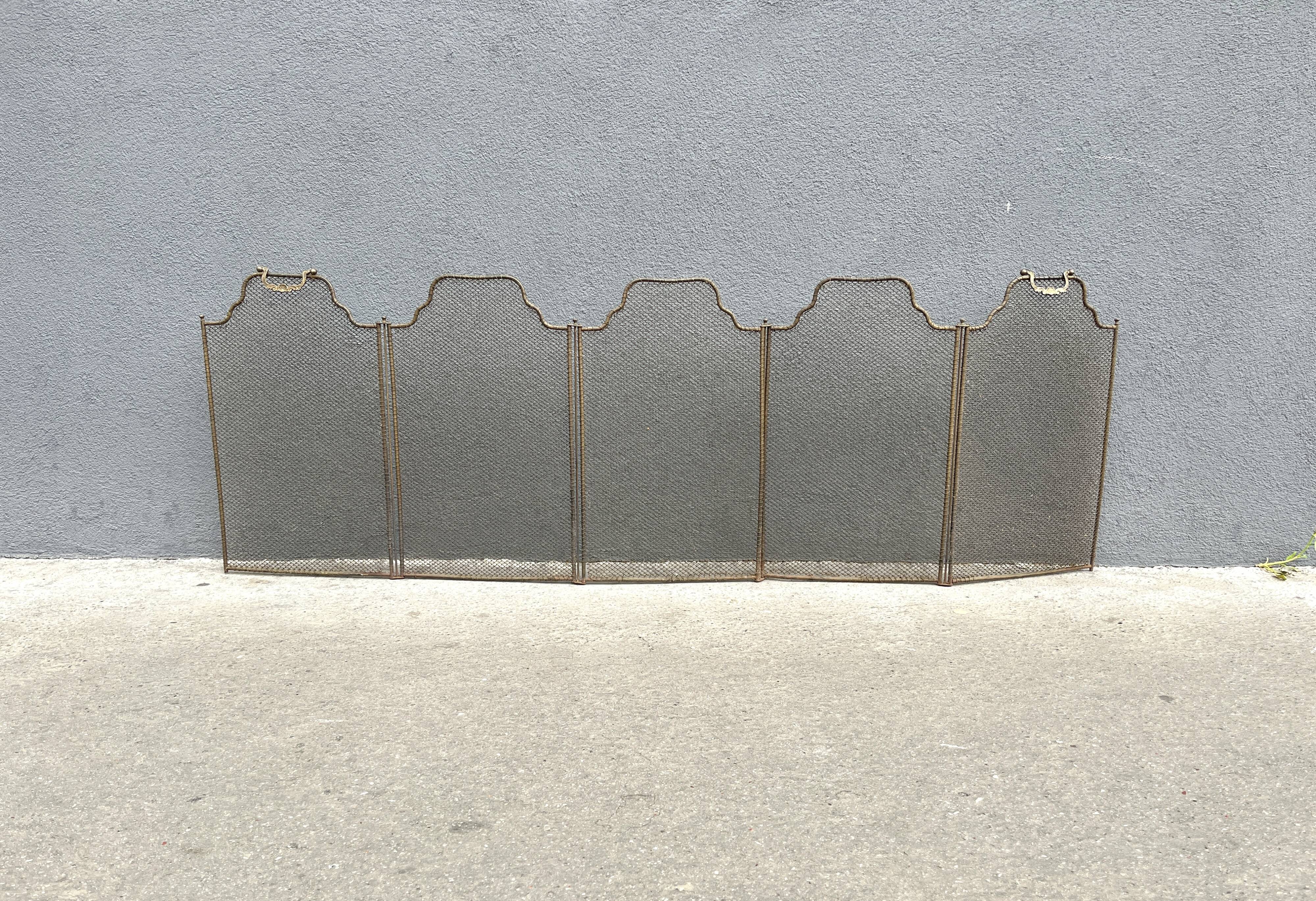 Antique 19th century fireplace screen, 5-panel spark arrester