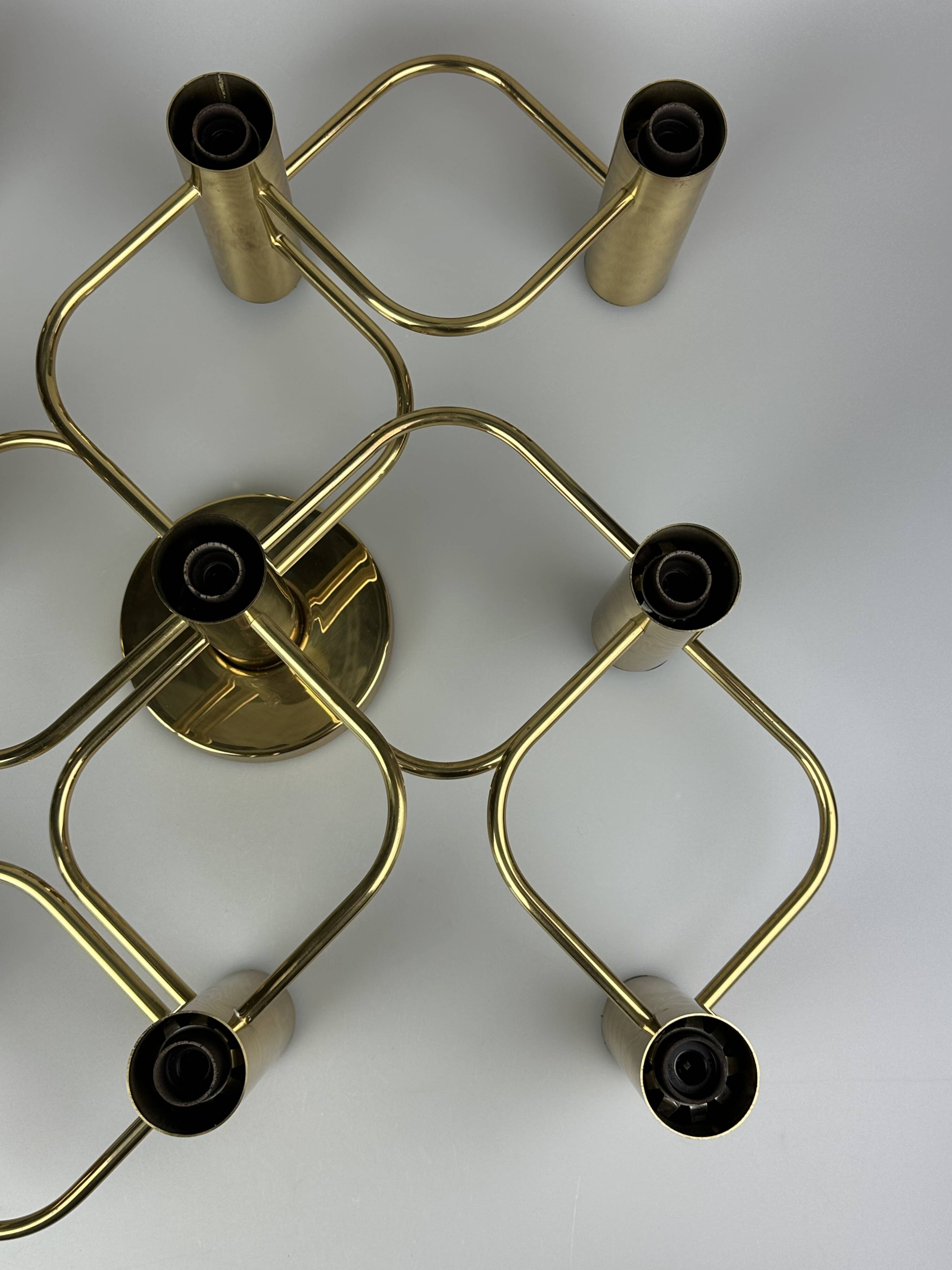 60s 70s 9-bulb ceiling lamp from Leola Leuchten Germany in brass