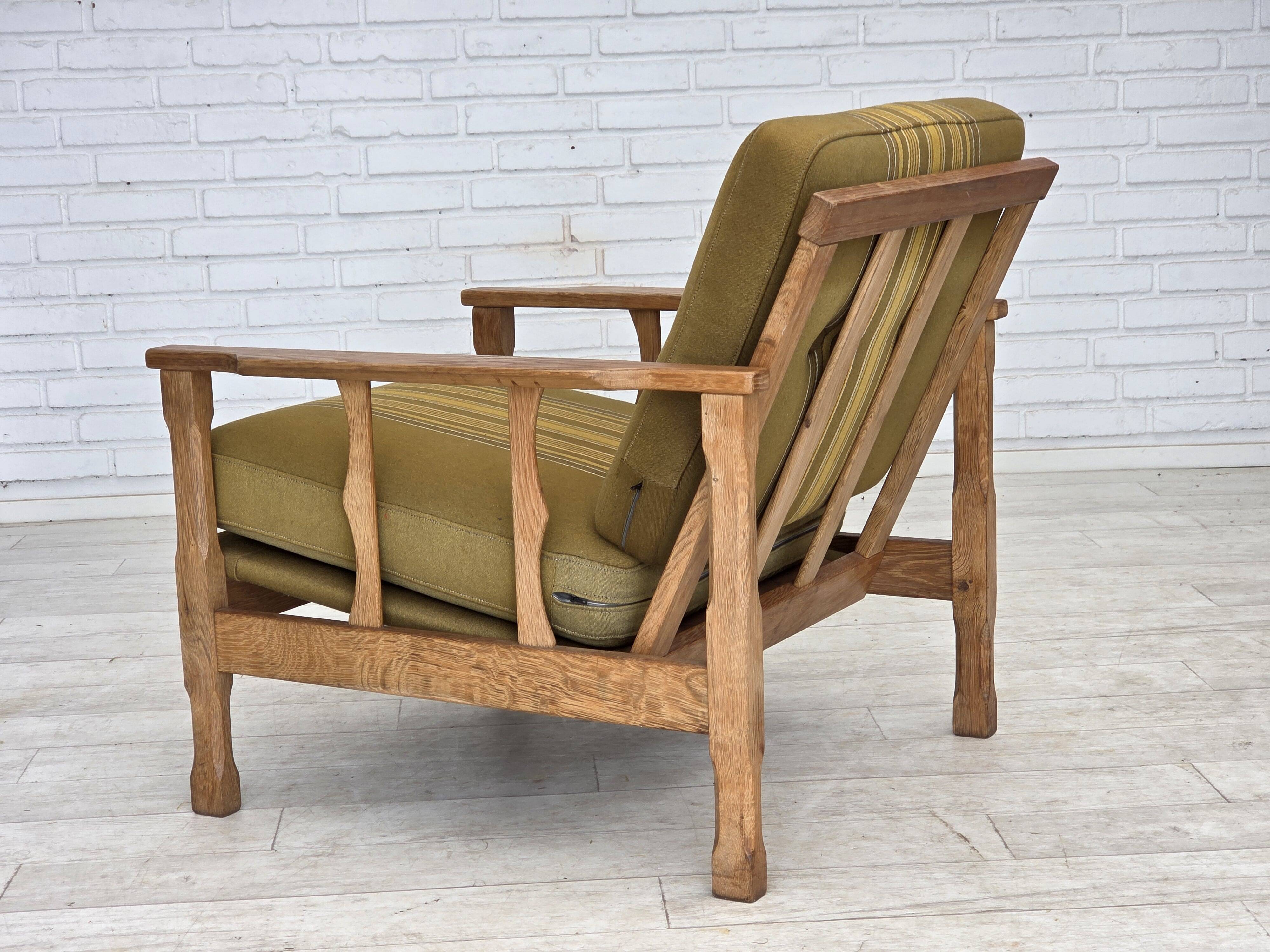 1970s, Danish armchair, furniture wool, solid oak wood.