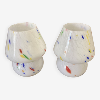Pair of “colored glass design” lamps.