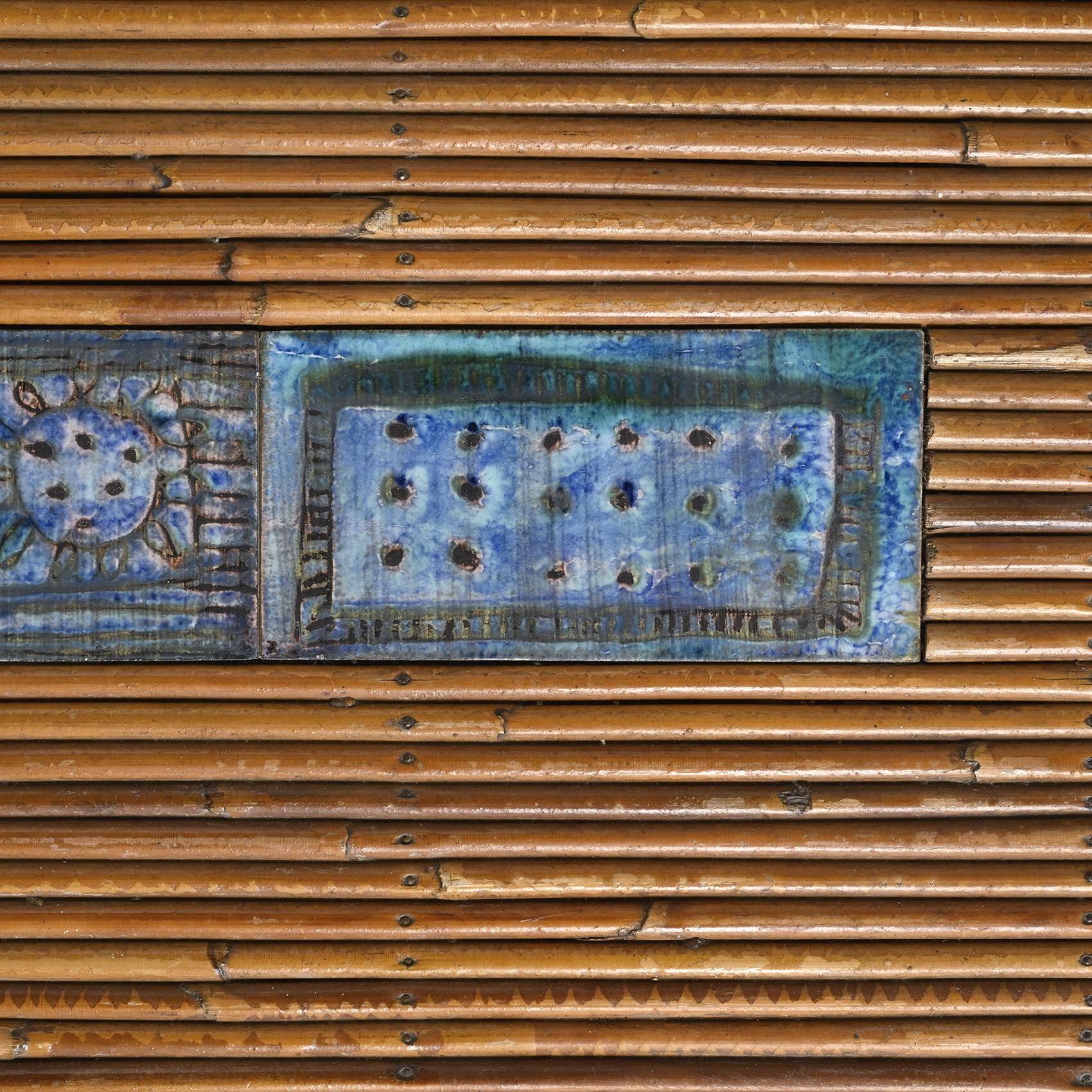Coffee table with blue ceramic tiles by Robert and Jean Cloutier