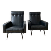 Paire de fauteuils vintage années 70 en simili noir