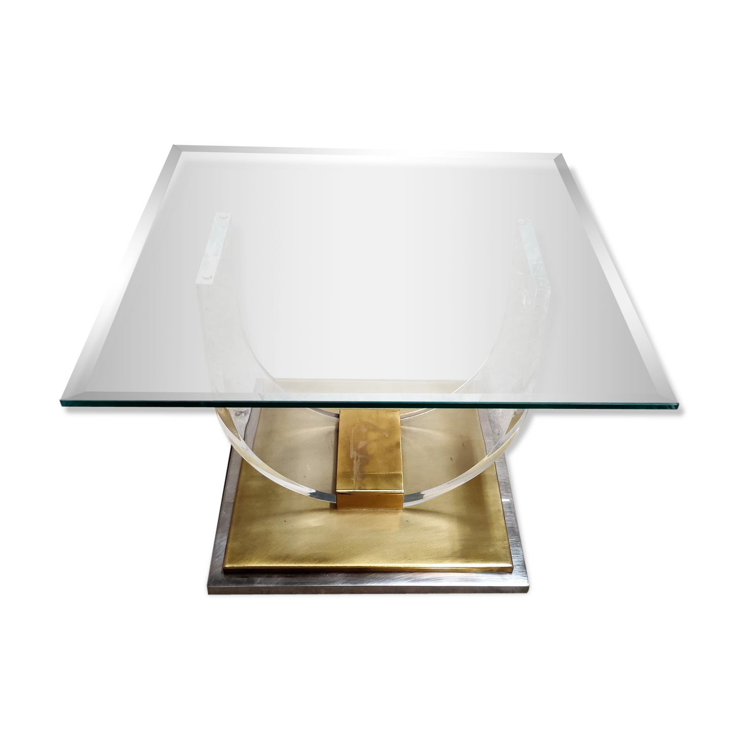 Lucite and brass arch coffee table, 1970s