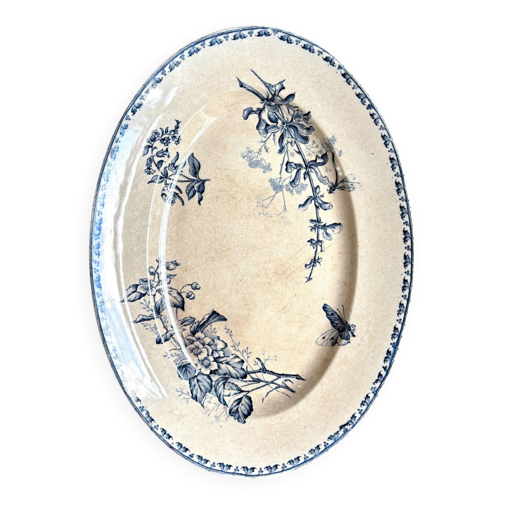 Sarreguemines oval dish in blue ironstone, "Carmen" service