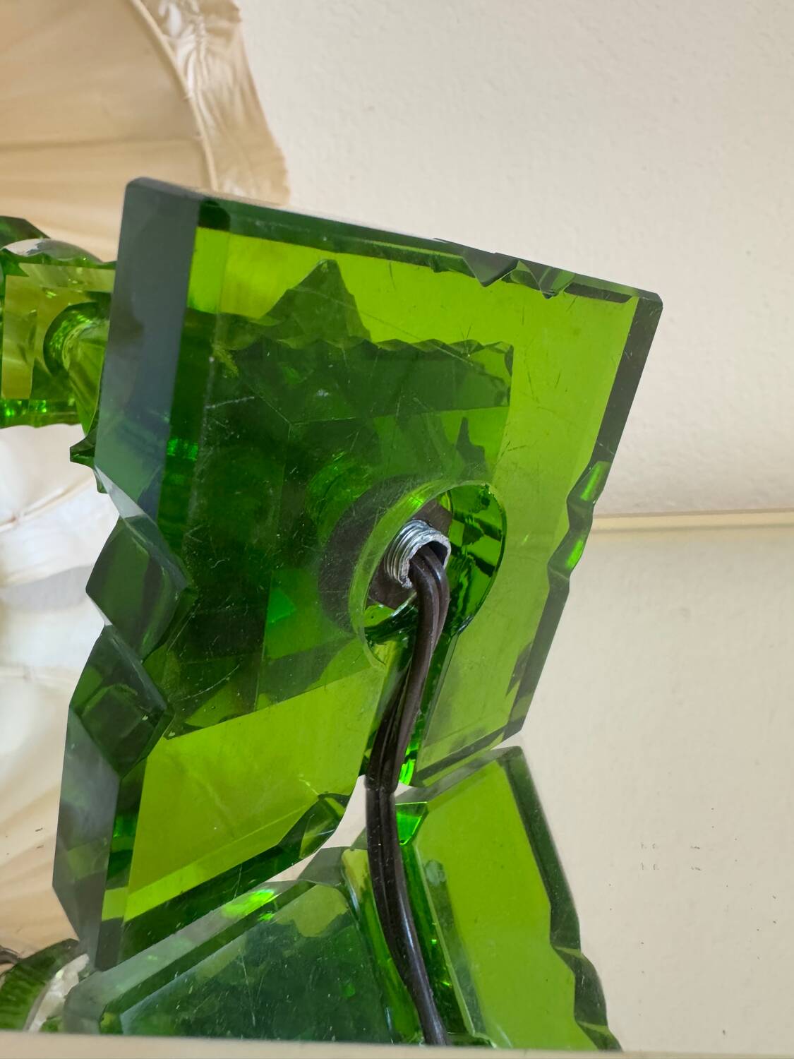 Lampe cristal émeraude Art Déco