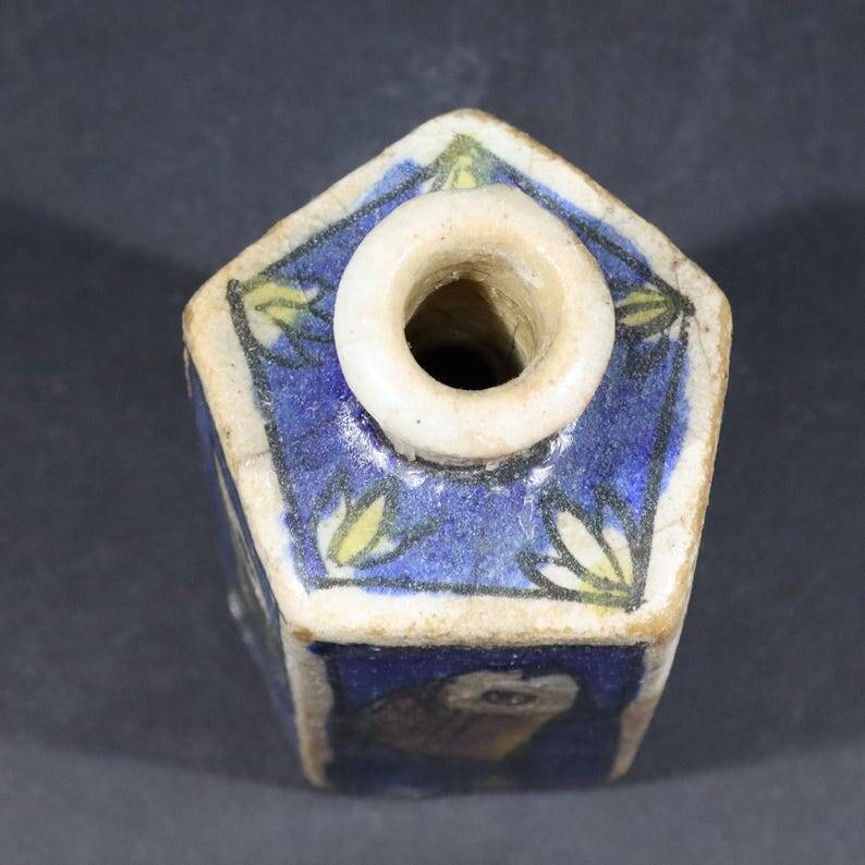Antique Qajar Pottery Fish Vase Glazed Ceramic Hand Painted Antique Tea Bottle
