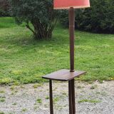 Floor lamp with shelf of the 40s/50s in beech lampshade red fabric