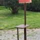 Floor lamp with shelf of the 40s/50s in beech lampshade red fabric