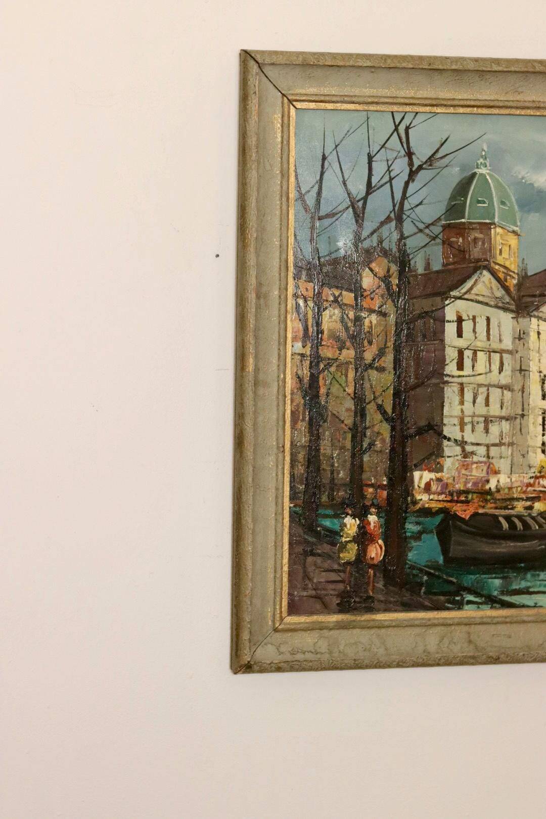Oil painting on Swedish canvas "City and Canal" by Valentine