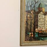 Swedish Oil On Canvas Painting "City and Canal" by Valentine