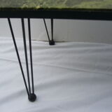 70s Coffee table/vintage green marble tray, metal feet