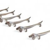 Vintage Knife Rests, Set of Six Silver Plated Dachshund Dogs, Italy, 20th-C
