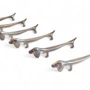 Vintage Knife Rests, Set of Six Silver Plated Dachshund Dogs, Italy, 20th-C