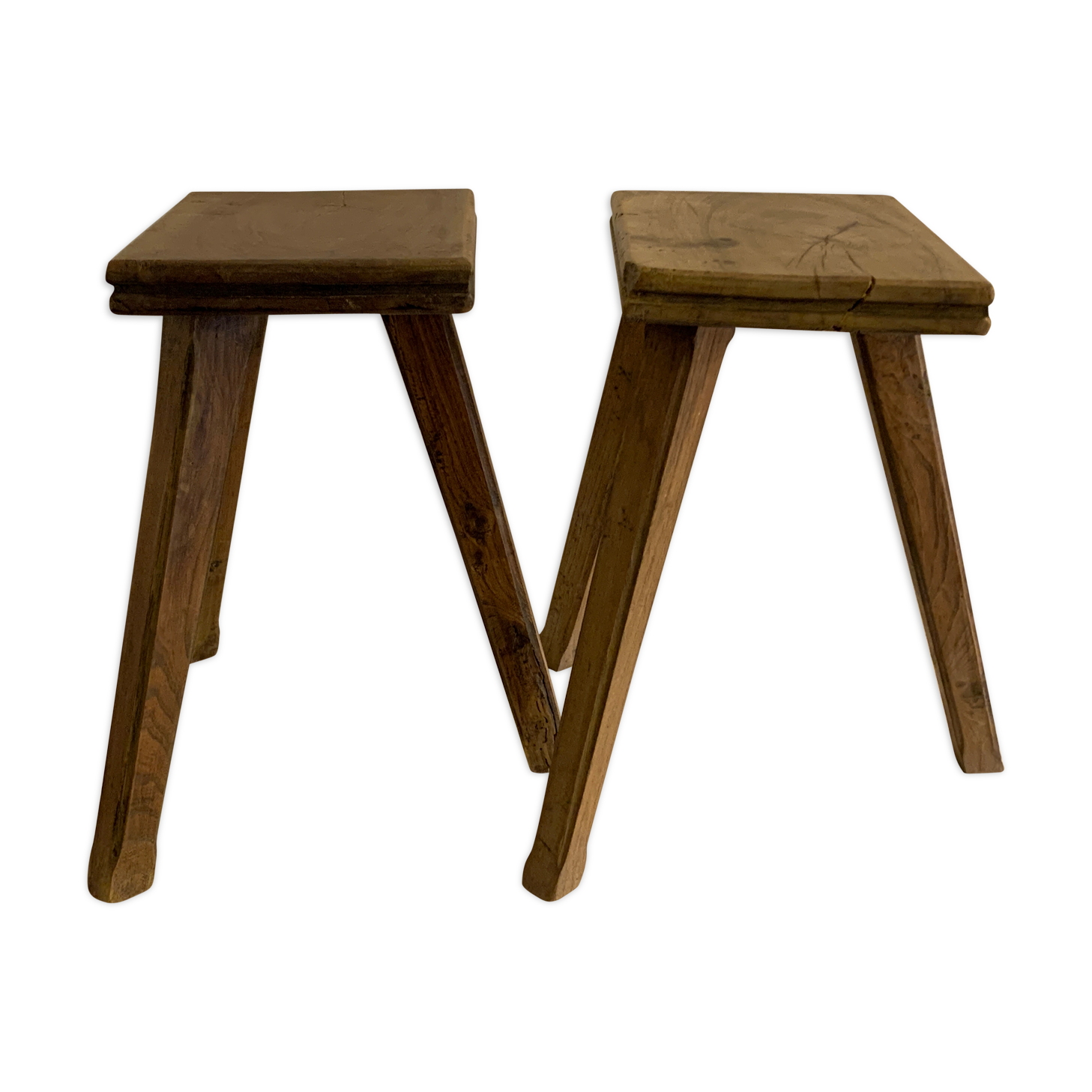 Pair of wooden stools rectangualaires, tripods and handicrafts
