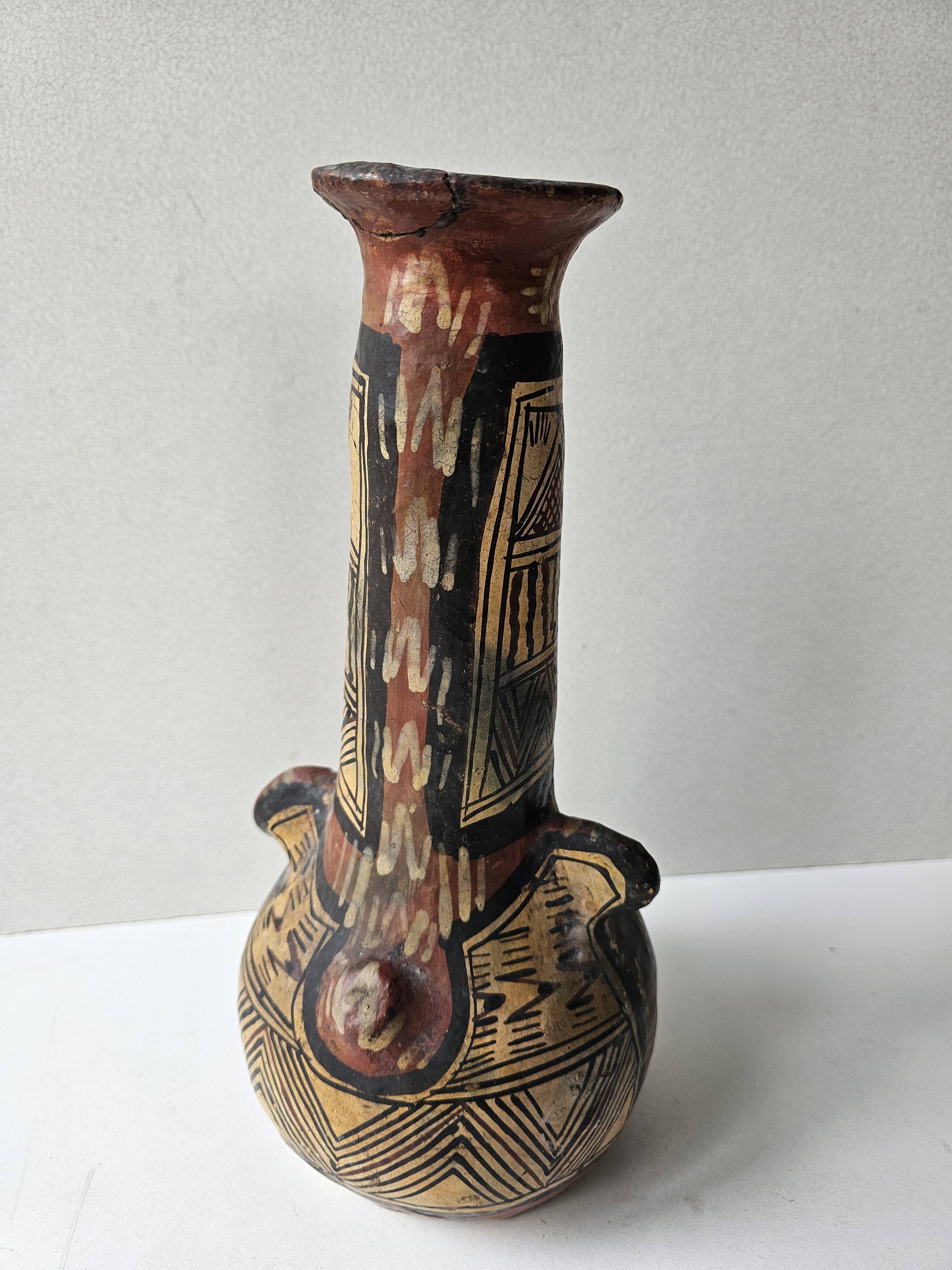 Kabyle Algerian pottery jar vase with polychrome geometric decorations