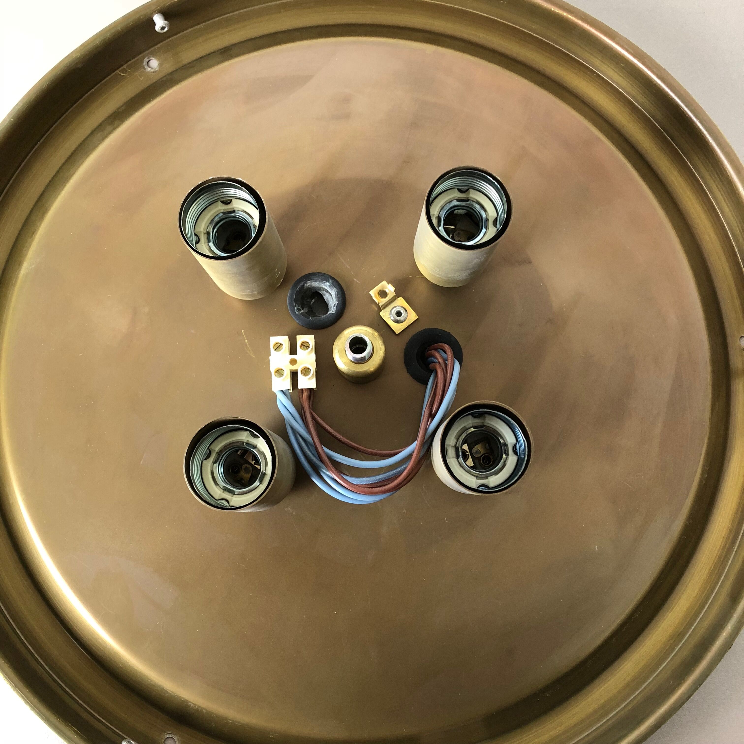 Ice glass bubble brass ceiling light by Hillebrand Leuchten, Germany, 1970s