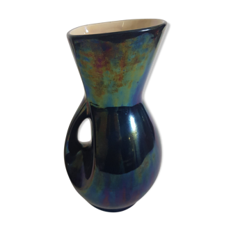 Vase en céramique d'art verceram de couleur bleu/noir irridescent