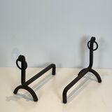 Pair of modernist wrought iron fire dogs