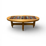 Oval coffee table in oak and ceramic by Guillerme & Chambron for
