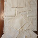 Ancienne nappe lin damassée beige 160 × 180 cm + 12 serviettes