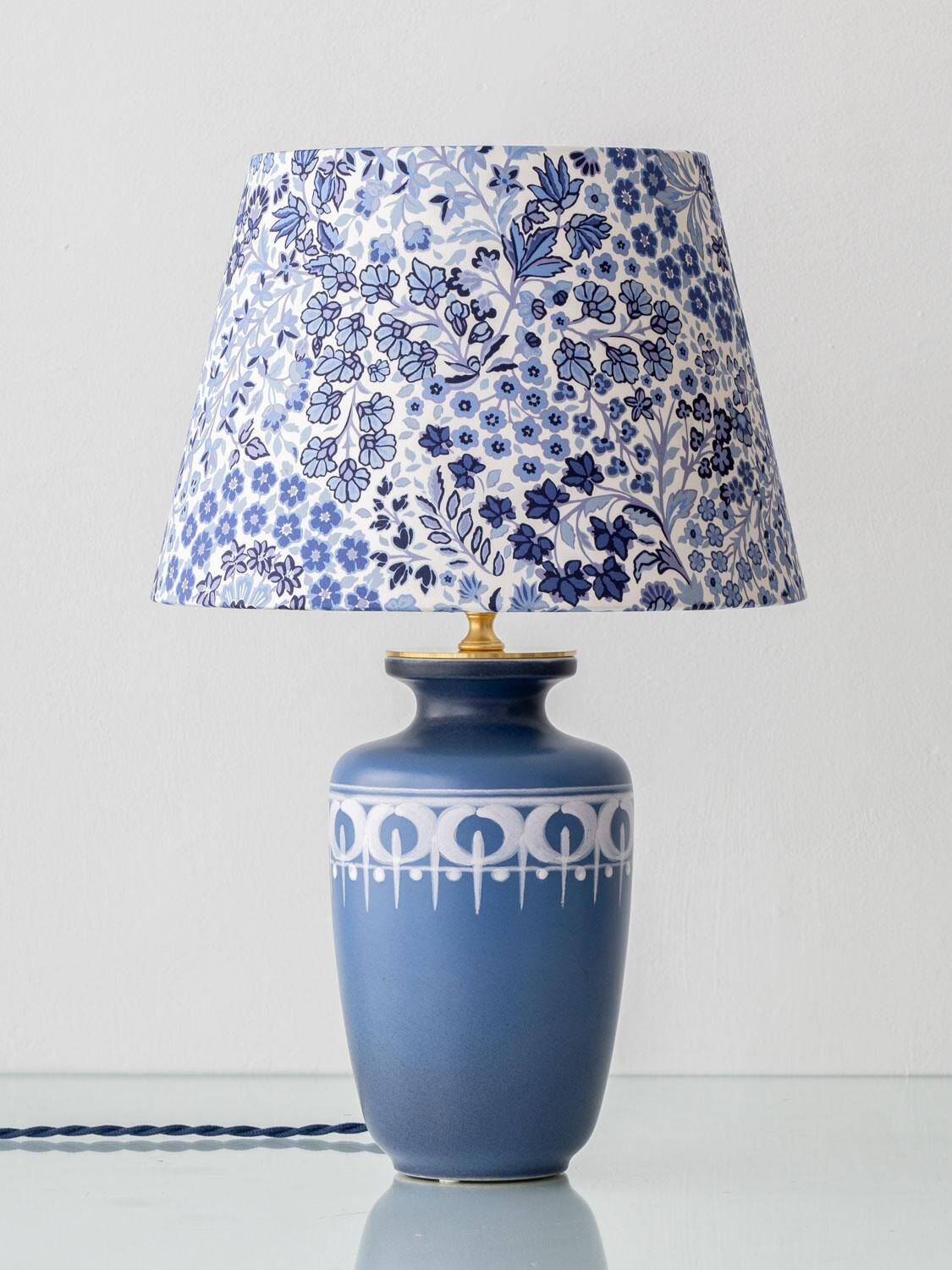 Dutch blue and white ceramic table lamp, 1977, with a new Liberty London shade.