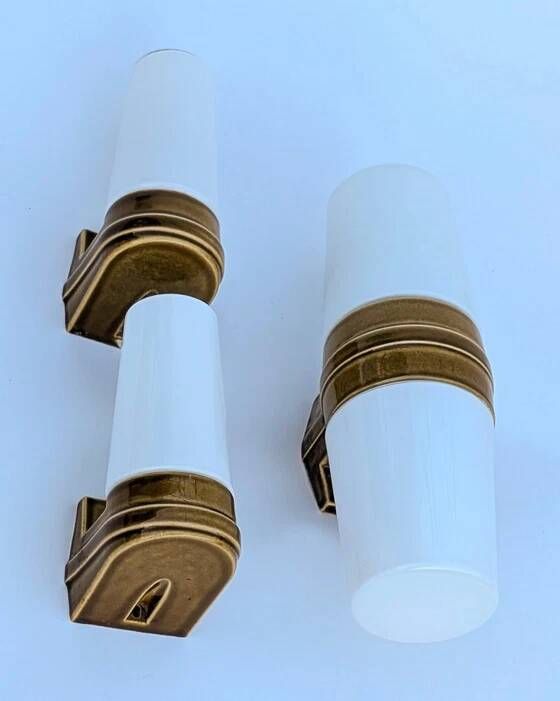 3 ochre porcelain wall sconces from the 1960s (models 6065 and 6080) by Sigvard Bernadotte for Ifö.