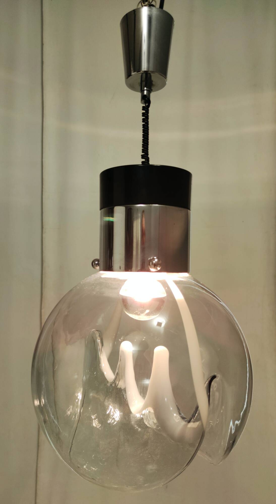 Murano Glass and Varnished Metal Pendant by Toni Zuccheri for Venini, Italy