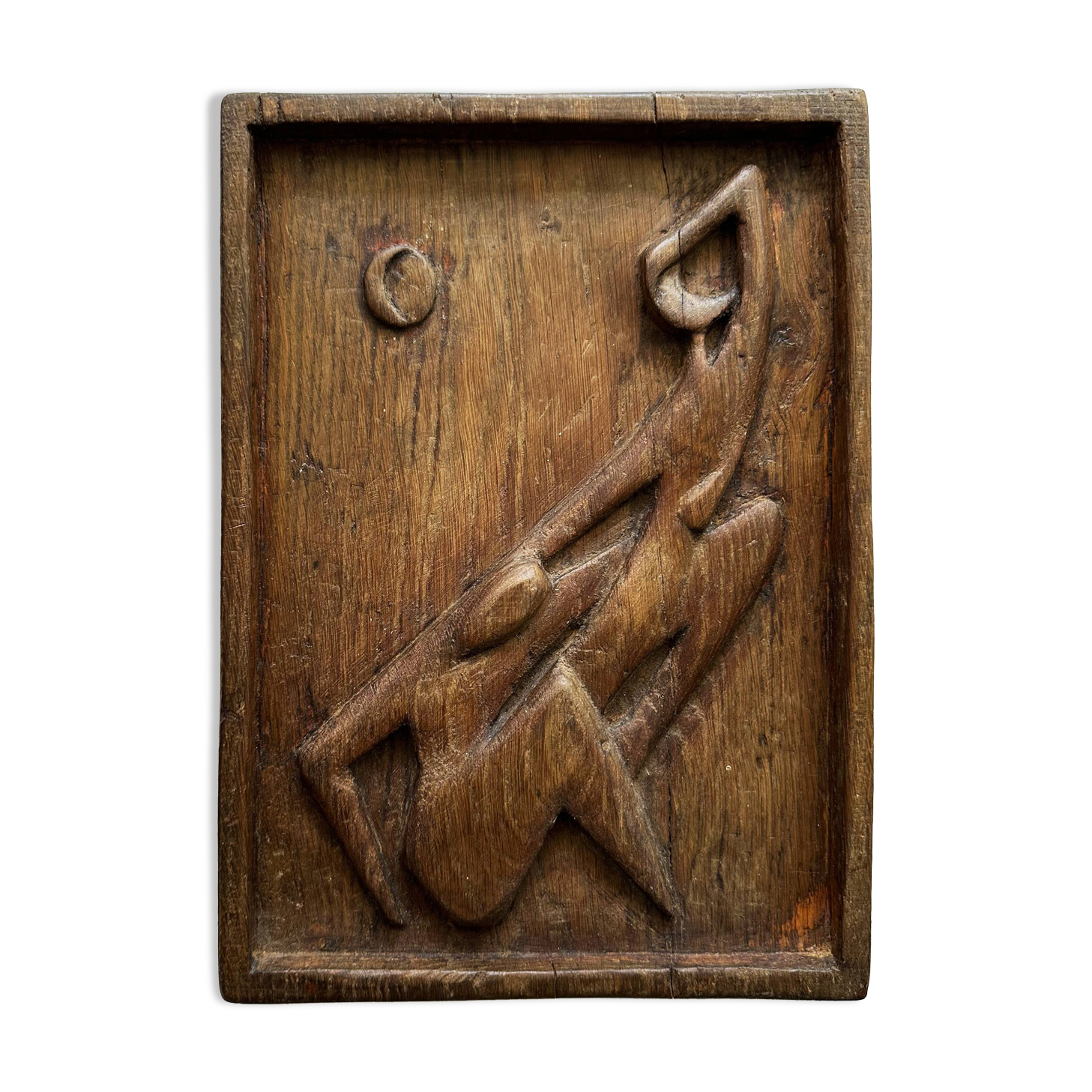 Carved wall plaque in solid oak, Czechoslovakia 1950
