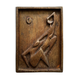 Carved wall plaque in solid oak, Czechoslovakia 1950