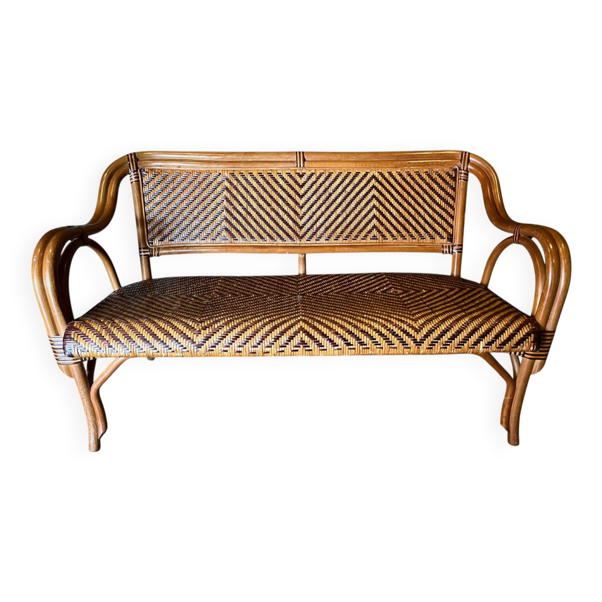 Ensemble canapé table rotin vintage 70 Riviera bohème
