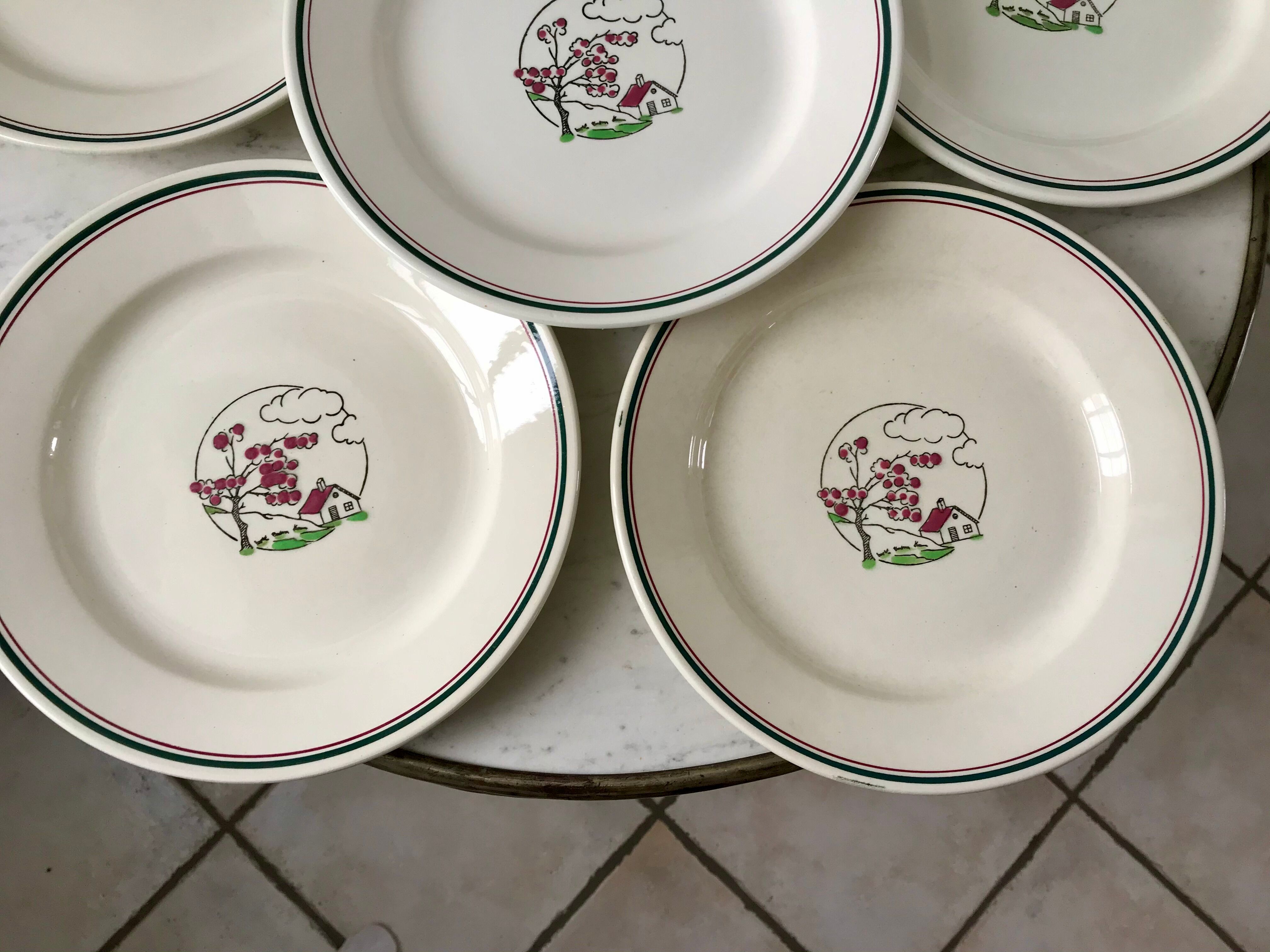 Set of 6 flat plates salins model "april" years 30-40