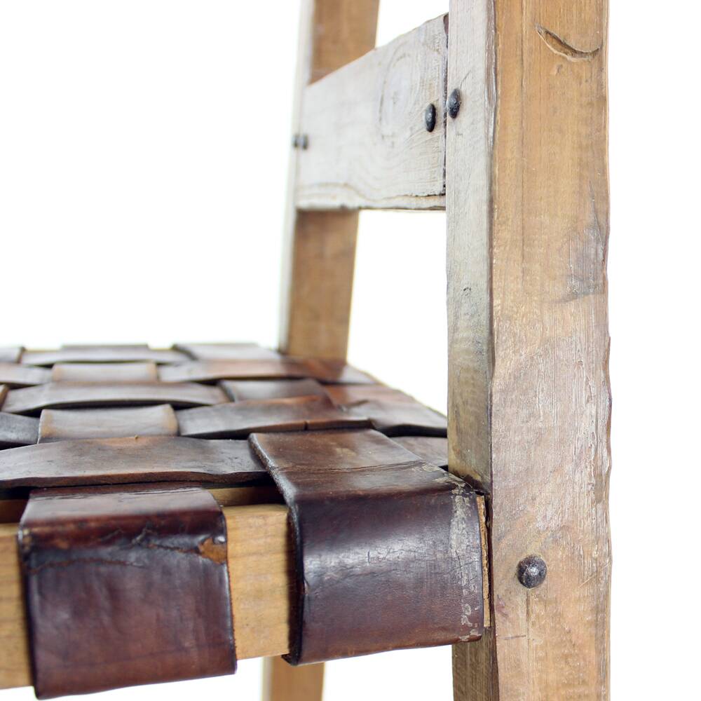 Large Vintage Bar Stool In Wood & Leather, Czechoslovakia 1950s