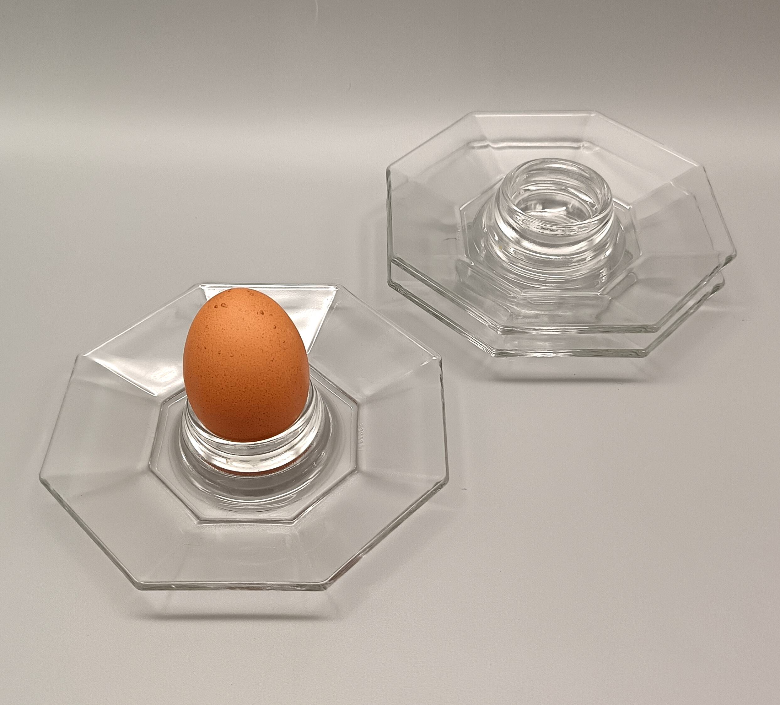 3 transparent egg cups in tempered glass arcoroc octime series, 1980 vintage
