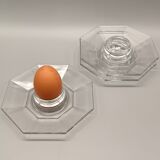 3 transparent egg cups in tempered glass arcoroc octime series, 1980 vintage