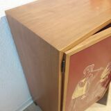 Red Lacquer Bar with gold leaf detail France circa 1950