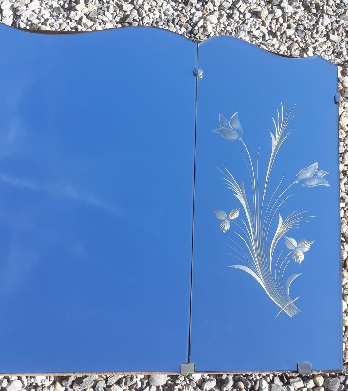 Mirror triptych engraved ancient XX Art Deco 169x75cm