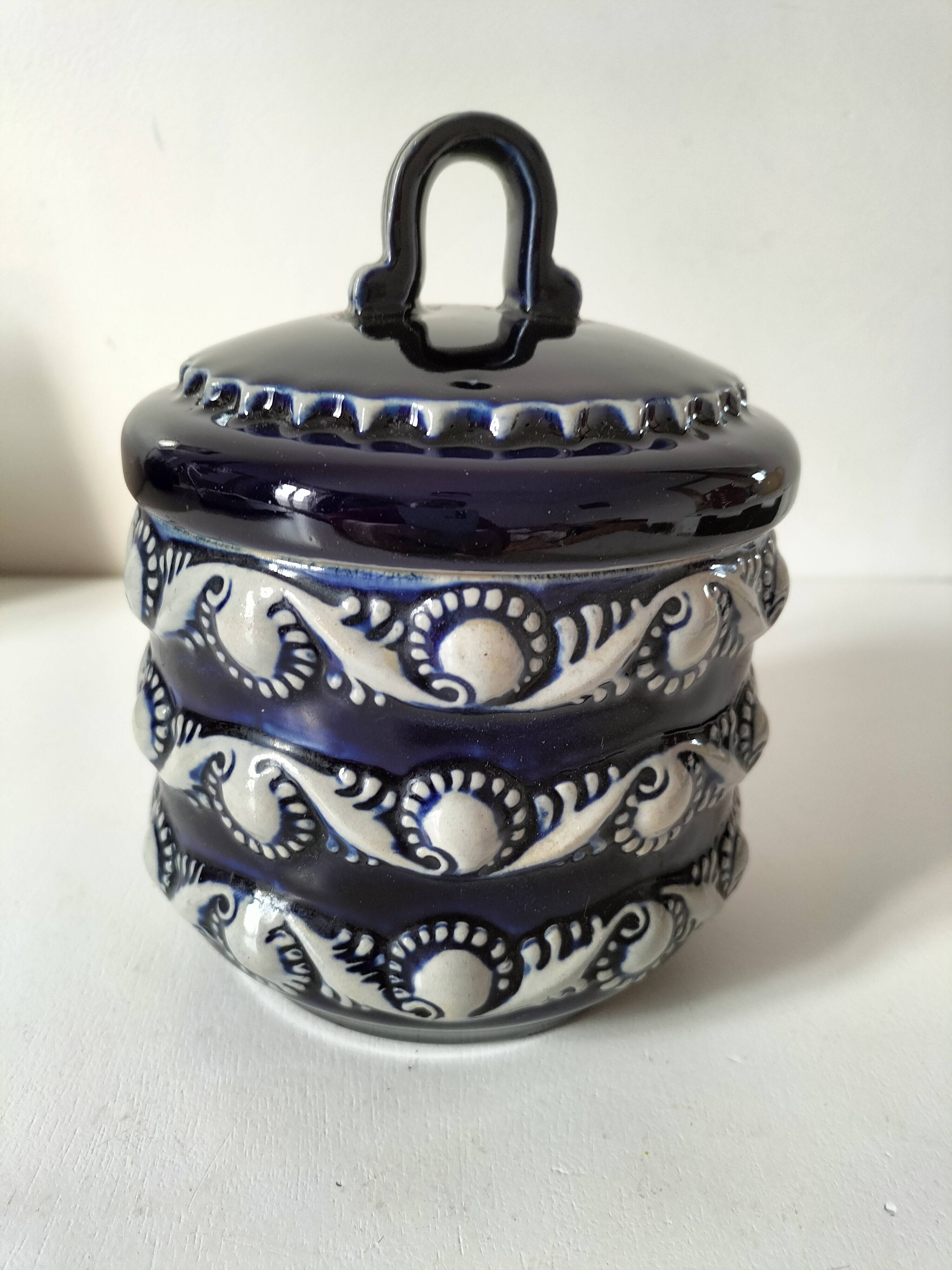 Blue glazed stoneware pot RM Stein – Reinhold Merkelbach, 1960s