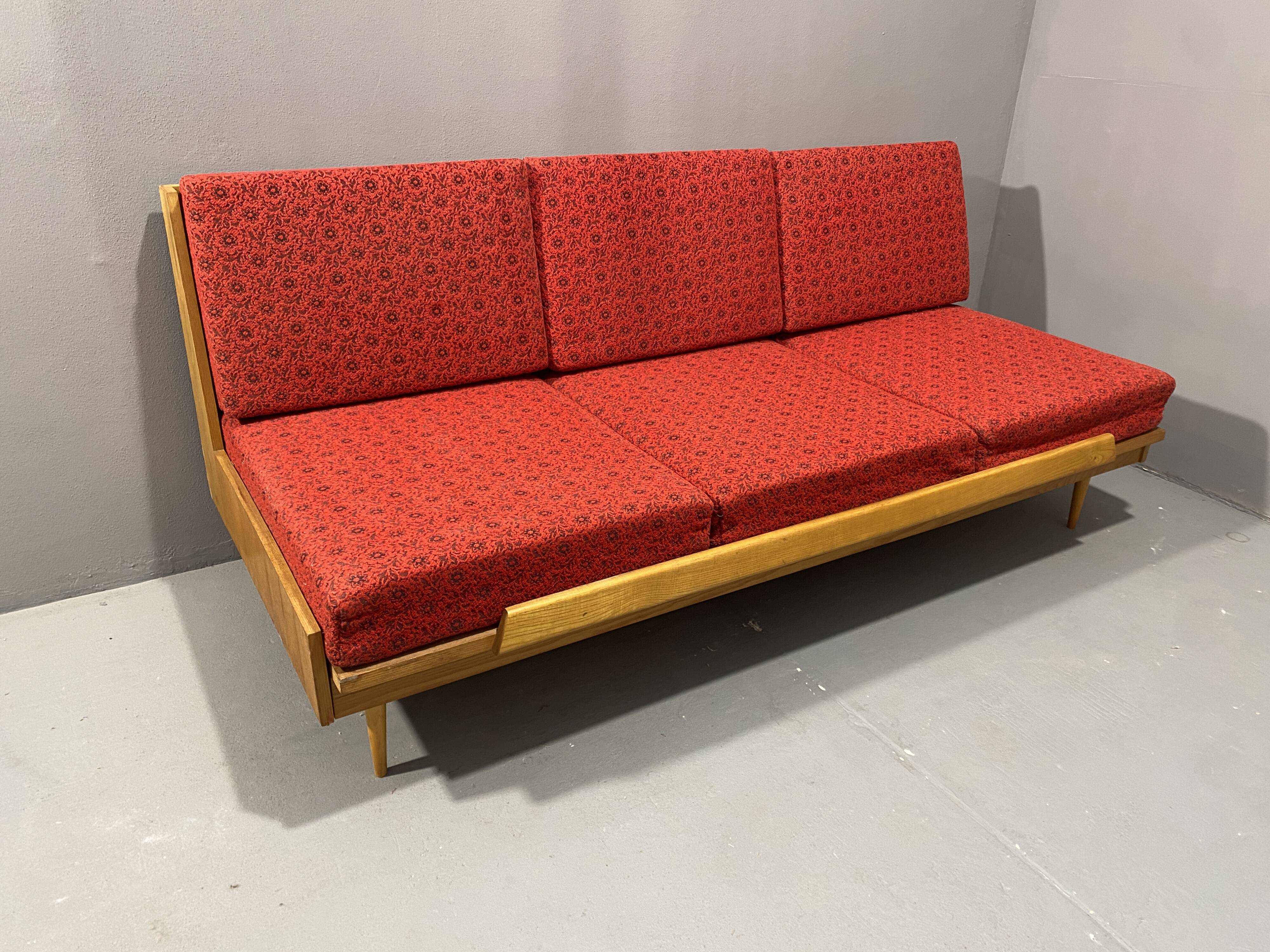 Mid-century folding sofa bed by Drevotvar, 1970s, Czechoslovakia