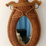 Audoux Minet vintage rope and leather designer mirror, 1950s