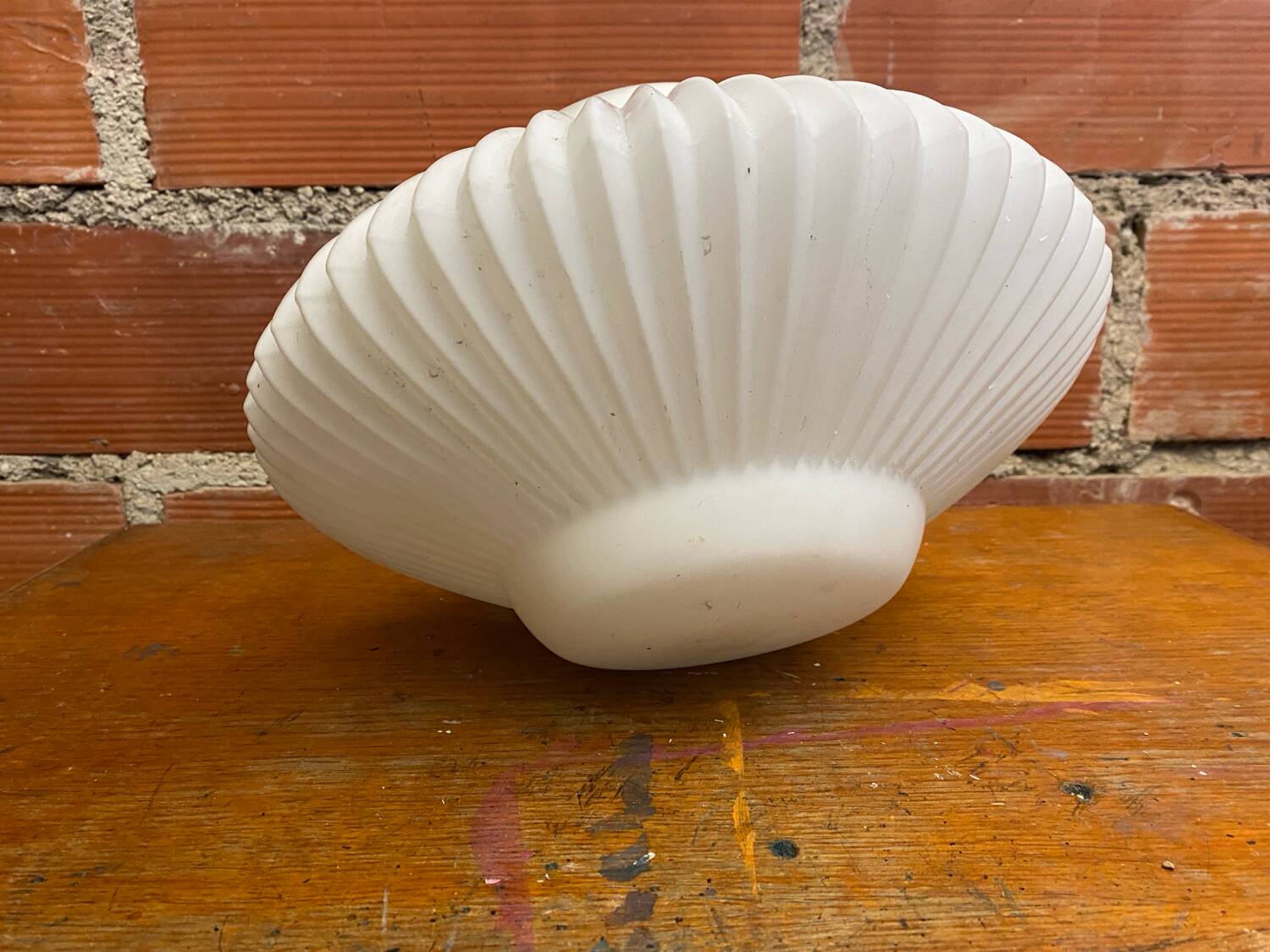 Antique Pendant Lamp Opaline White Saucer Shape Ribbed Vintage