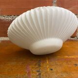 Antique Pendant Lamp Opaline White Saucer Shape Ribbed Vintage