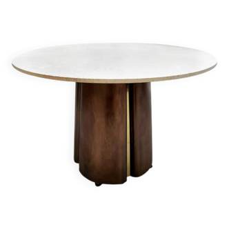 Italian design vintage marble dining table copper & brass base 1970s
