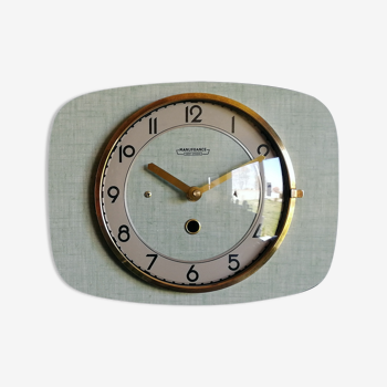 Vintage formica clock silent rectangular wall clock "Manufrance green"