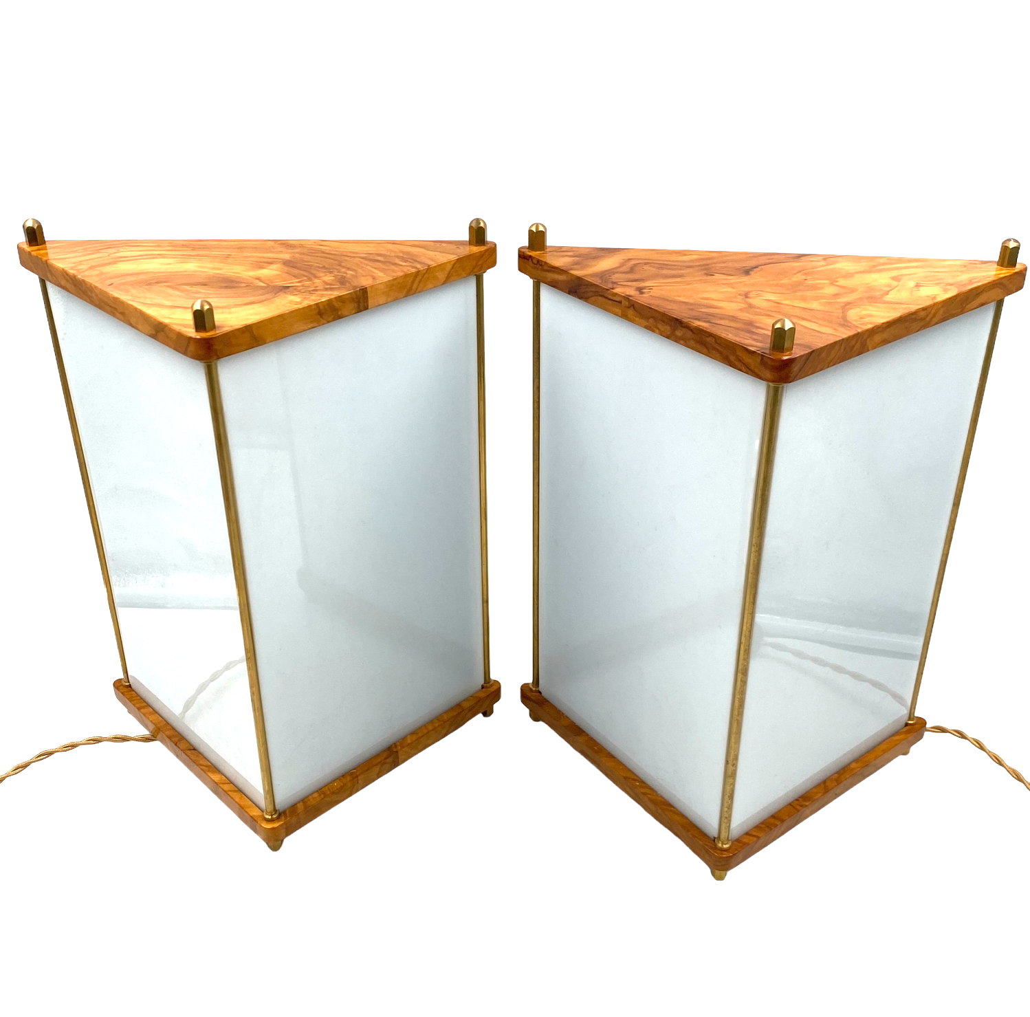Leonardo Mosso 2 palisander and brass table lamps, Italy 1970s