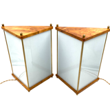 Leonardo Mosso 2 palisander and brass table lamps, Italy 1970s